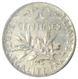 Монета 50 сантимов 1916 года Франция