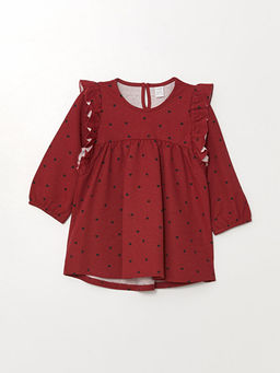 Bisiklet Yaka Uzun Kollu Bask?l? K?z ?ocuk Elbise