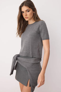 Antrasit Tas Detayl? Yumusak Dokulu Ikili Triko H?rka-Bluz TWOAW26HI00007