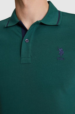 Erkek Koyu Ye_il Slim Fit Polo Yaka Basic Ti__rt