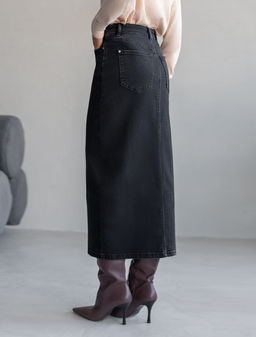 Юбка джинсовая Vilatte D56.124 хлопок с полиэстером черный фото 3