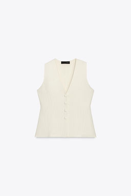 BUTTONED KNIT WAISTCOAT WITH COVERED BUTTONS