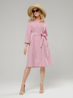 Платье белое в красную полоску длины миди с отложным воротником - 1001dress фото 2