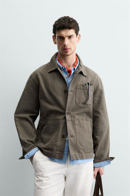 SOBRECAMISA RELAXED FIT CANVAS LAVADO / Marr?n / Topo - Zara фото 2