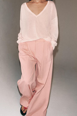 PANTAL?N WIDE LEG PLIEGUES ZW COLLECTION / Rosa pastel - Zara фото 4