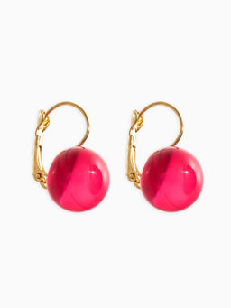 Серьги пластик "Шар №14", цвет малиновый в золоте