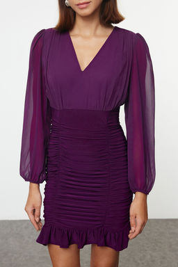 TRENDYOLMILLA Murdum Duz Buzgu / Drape Mini Dokuma Elbise TWOAW23EL01044  фото 8