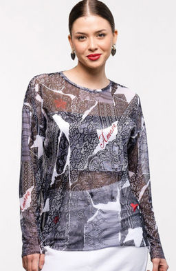 авторский Лонгслив из сетки с принтом