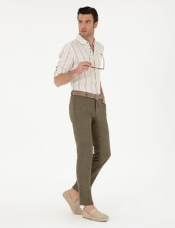Haki Slim Fit %100 Keten Pantolon