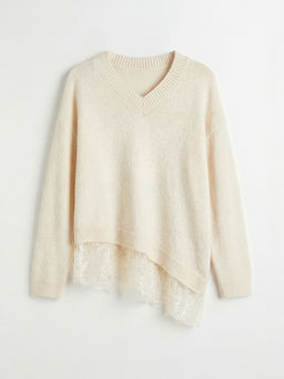 V Yaka Dantel Detayl? Kad?n Triko Kazak