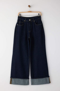 Koyu Mavi Paca Katlamal? Normal Bel Wide Leg Jeans TWOAW26JE00011 - Trendyolmilla фото 5