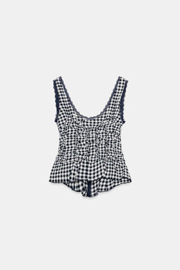 TOP DRAPEADO CUADRO VICHY / Crudo / Azul