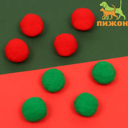 Набор плюшевых шариков для кошек, 8 шт, зелёный/красный