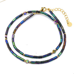 Чокер из гематита цилиндр 2*5мм цвет хамелеон, 40см Радуга камня