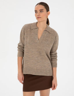 Bej Comfort Fit Polo Yaka Kazak - Pierre cardin фото 3