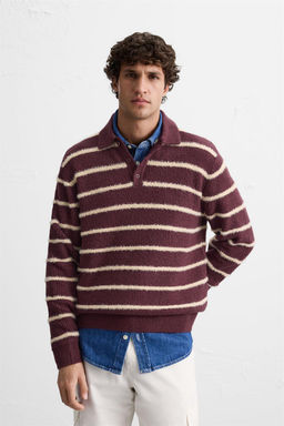 TEXTURED STRIPED KNIT POLO SWEATER - Zara фото 10