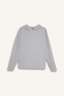 Серый повседневный базовый однотонный свитшот с капюшоном Relax Fit