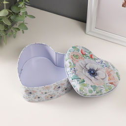 Набор шкатулок для хранения мелочей, украшений Сердце. Цветы, 3 шт., металл, 10.5?12?5 см