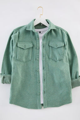 Trendyolmilla Man Mint Regular Fit Cepli Oduncu K?sl?k Dokuma Erkek Gomlek TEDAW25GO00009