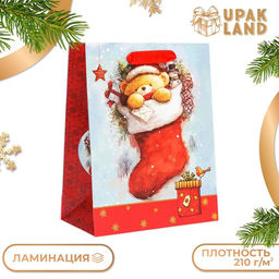 Пакет подарочный новогодний ламинированный Медвежонок,18?23?10 см