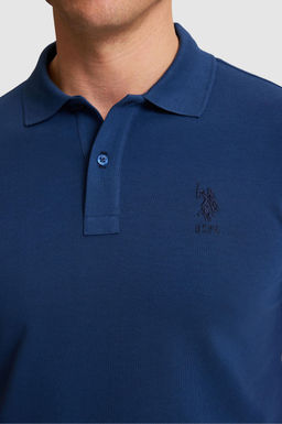 Erkek A__k Lacivert Slim Fit Polo Yaka Basic Ti__rt
