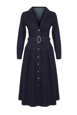 Trendyolmilla Mavi Kemerli Ceket Yaka Maxi Denim Elbise TWOSS24EL00776