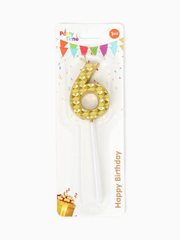 Цена за 3 шт. Свеча для торта «Элемент», цифра 6, золотая