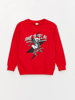 Bisiklet Yaka Y?lba?? Temal? Uzun Kollu Erkek ?ocuk Sweatshirt