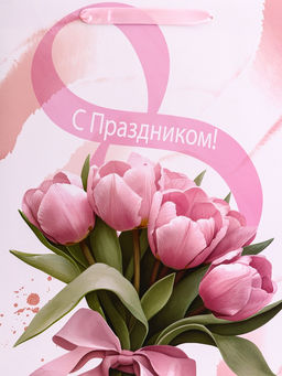 Пакет подарочный вертикальный С 8 Марта, L 31?40?12 см