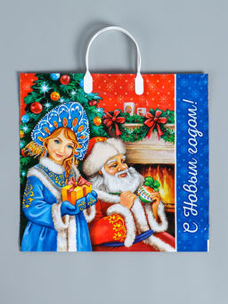 Цена за 10 шт. Пакет подарочный новогодний «Канун Рождества», полиэтиленовый с пластиковой ручкой, 38×35 см