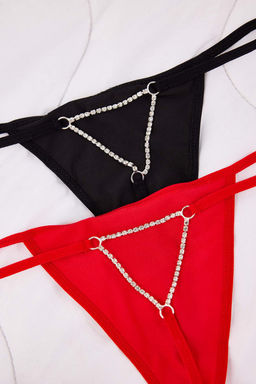 Siyah-K?rm?z? 2li Micro Duz String Kulot THMAW26KU00055