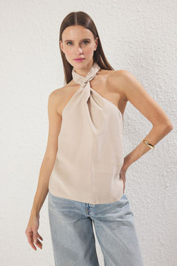 Trendyolmilla Haki Modal Halter Yaka Boyundan Dugumlu Dokuma Bluz TWOSS25BZ00247
