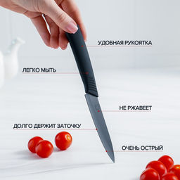 Нож кухонный керамический Magistro Black, лезвие 9.5 см, ручка софт-тач, чёрный