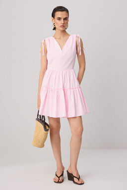 Pembe A-Kesim/_an Form K_sa / Mini Dokuma Elbise TWOSS26EL00829