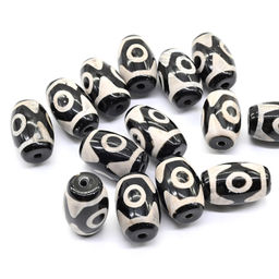 Бусины Дзи "Три глаза" из агата бочонок 14*22мм, цвет черный, 1 бусина Радуга камня