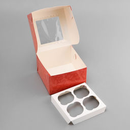 Цена за 5 шт. Коробка под 4 капкейка с окном, С Праздником 8 марта, 16?16?10 см