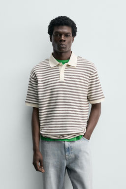 POLO REGULAR FIT JACQUARD RAYAS / Crudo / Marino - Zara фото 2