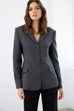 Antrasit Dugme Kapama Fitted/Vucuda Oturan Dokuma Blazer Ceket TWOAW26BC00047