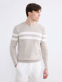 Bisiklet Yaka ?izgili Erkek Triko Kazak