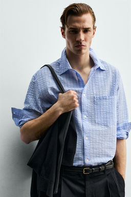 CAMISA RAYAS EFECTO ARRUGADO / Celeste - Zara фото 6