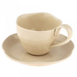 Шоколад Чашка фарфоровая 210мл, д9см h6,9см, с блюдцем д14,8см h2,1см, общая h7,5см, глянцевая глазурь, ассиметричная форма, цвет - кремовый, в коробке (Китай) - Домашняя мода фото 4