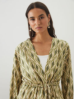 ?al Yaka Desenli Oversize Kad?n Kimono