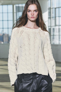 CABLE-KNIT SWEATER WITH SIDE STRIPES - Zara фото 4