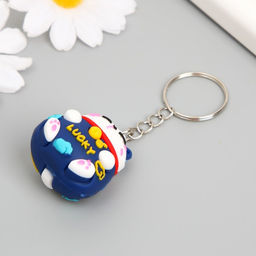 Цена за 12 шт. Брелок для ключей на кольце «Котик удачи», резина, 4×3.3 см, МИКС