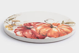 Подставка под кружку, 11 см, круглая, керамика/пробка, белая, Тыквы, Light pumpkin