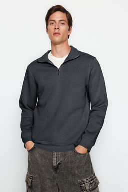Antrasit Regular/Normal Kesim Dik Yaka Fermuarl? S?cak Tutan Basic Sweatshirt TMNAW24SW00041