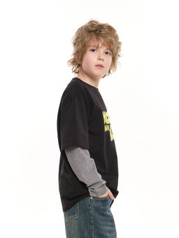 Лонгслив с принтом для мальчика с подзорным рукавом 22-0229 черный|серый - Mini maxi фото 5