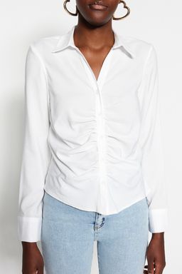 TRENDYOLMILLA Mavi Buzgulu Fitted/Dar Kesim Dokuma Gomlek TWOSS23GO00177  фото 5