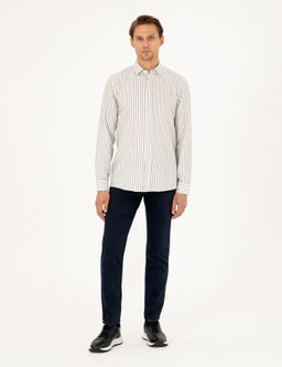 Рубашка Pierre Cardin Slim Fit темно-синяя в полоску с длинными рукавами