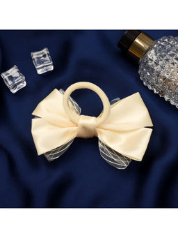 Цена за 6 шт. Бант для волос на резинке «Школьница», классика двойной полоски, 11×7 см, бежевый